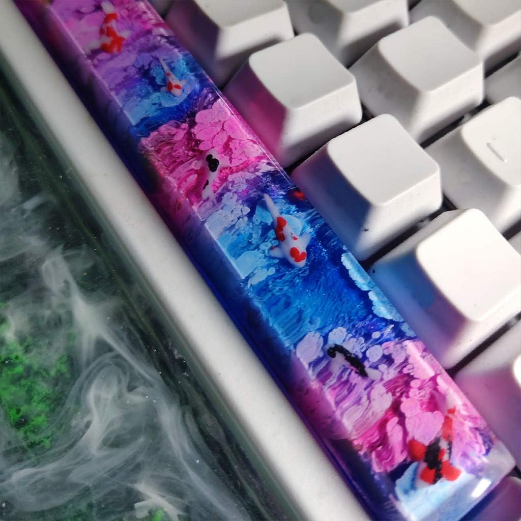 Customized Keycaps Handmade Gradient Pink-Blue Koi Fish Custom Made Keycap OEM Resin Key Cap Mechanical Keyboard Artisan Keycaps for Cherry MX Keyboard,Only Keycap (E-6.25OEM)