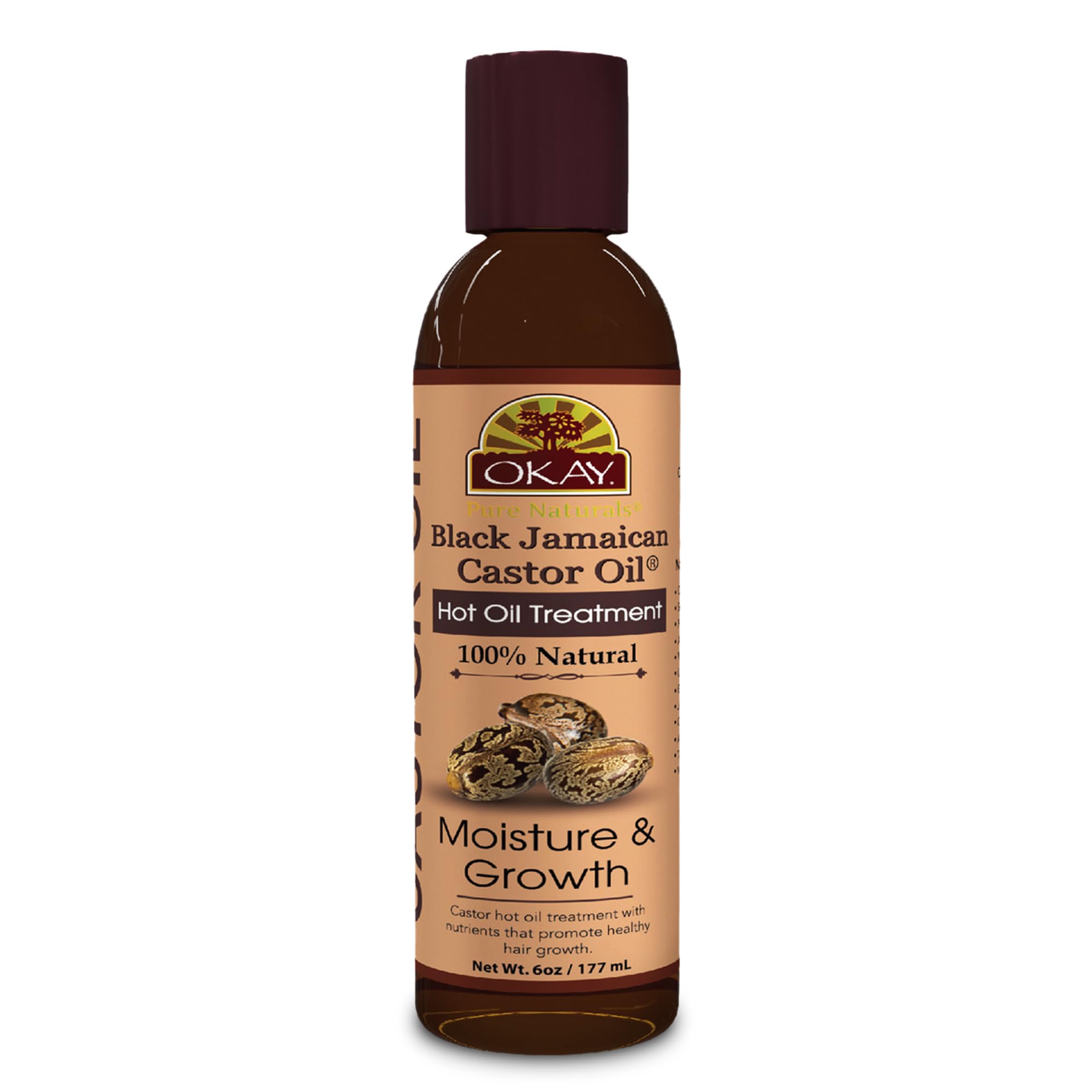 OKAY 100% Aceite de ricino jamaicano negro natural, tratamiento capilar, aceite de ricino para cabello seco, dañado y encrespado, mezcla terapéutica pura con jojoba para hombres y mujeres, 170 ml, paquete de 1