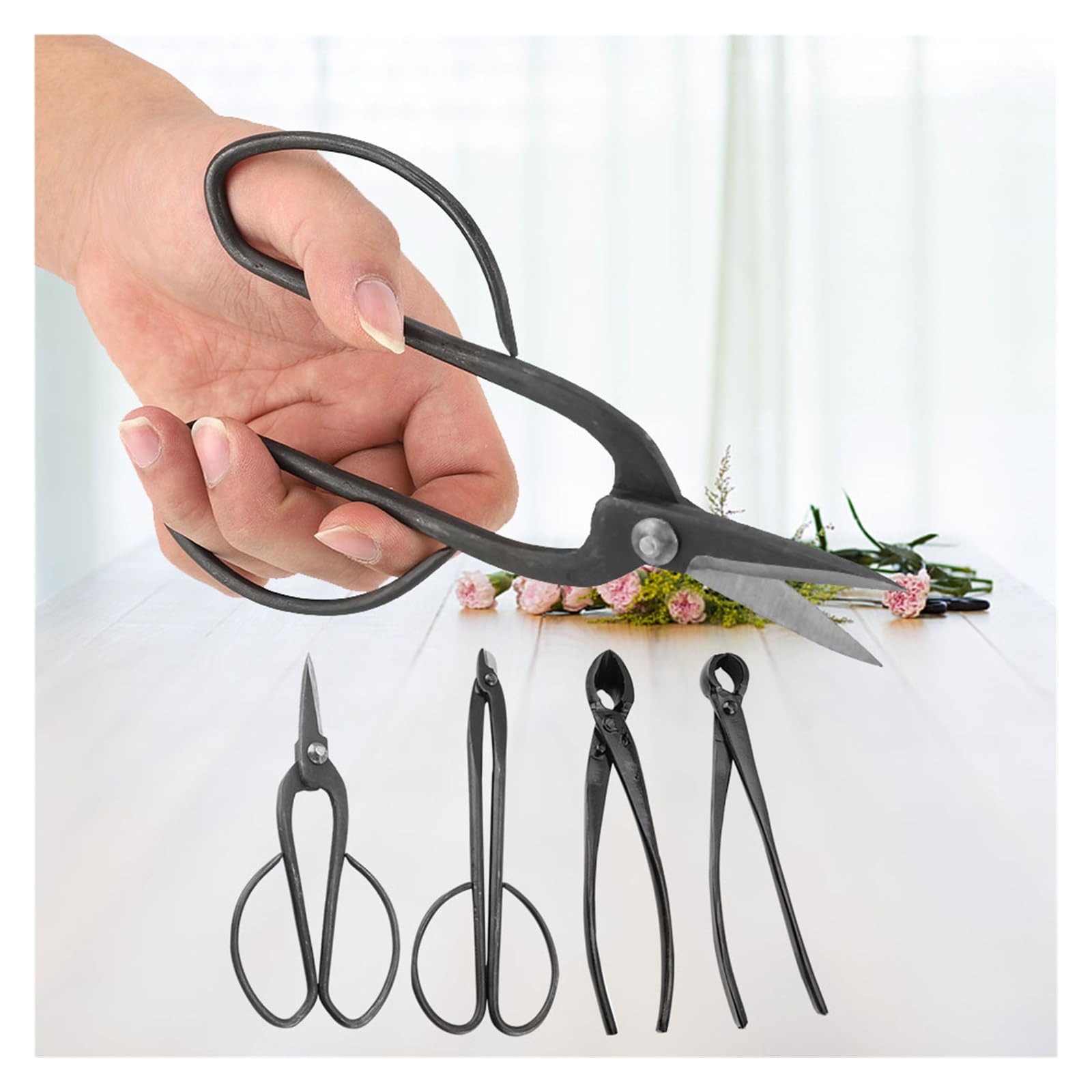 ESESE Juego de Herramientas for bonsái con Bolsa de Lona, ​​5 Tijeras de podar de Acero al Carbono, Tijeras de Recorte, Herramientas for bonsái, Kit Completo for el Cuidado y Mantenimiento