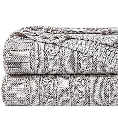 NTBAY Cotton Cable Knit Throw Blanket, 51 x 67, Silver Grey — $29.99 (40% off)