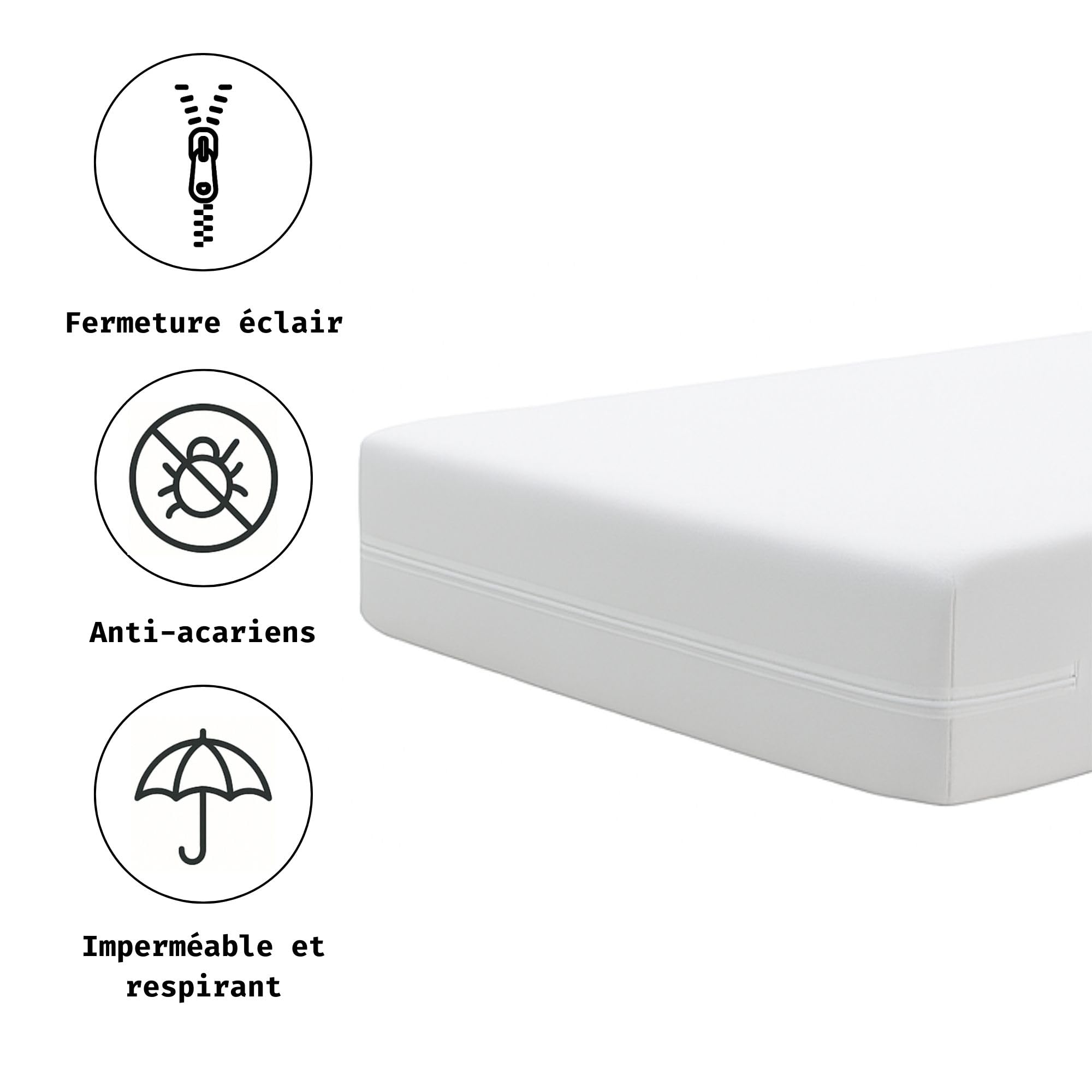 Tural Housse de Matelas 160x200cm Anti-acariens Respirant Certifié Oeko-TEX Alèse Imperméable Blanc