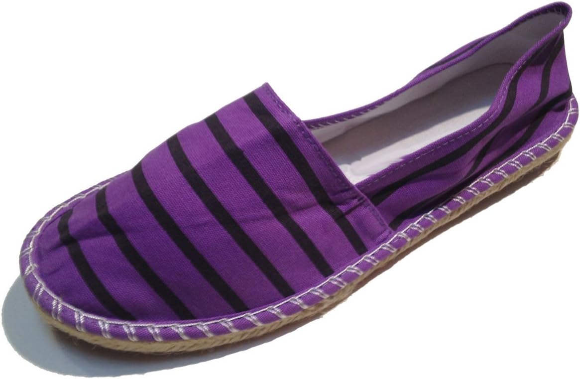 Striped Espadrilles - Spanish Alpargatas - Slip On - Deck Shoes - Canvas - Assorted Colors Purple