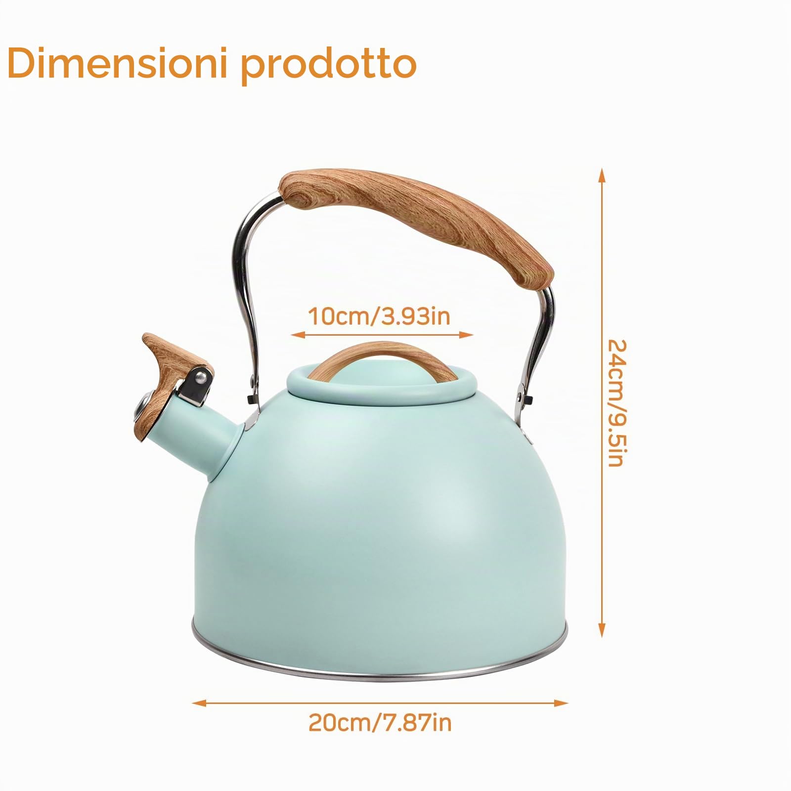 Bollitore per Acqua, 3L Bollitore a Induzione in Acciaio Inox Teiera Fischiettante, coperchio e manico in legno, per Fornelli Elettrici, Fornelli a Gas, Piano Cottura