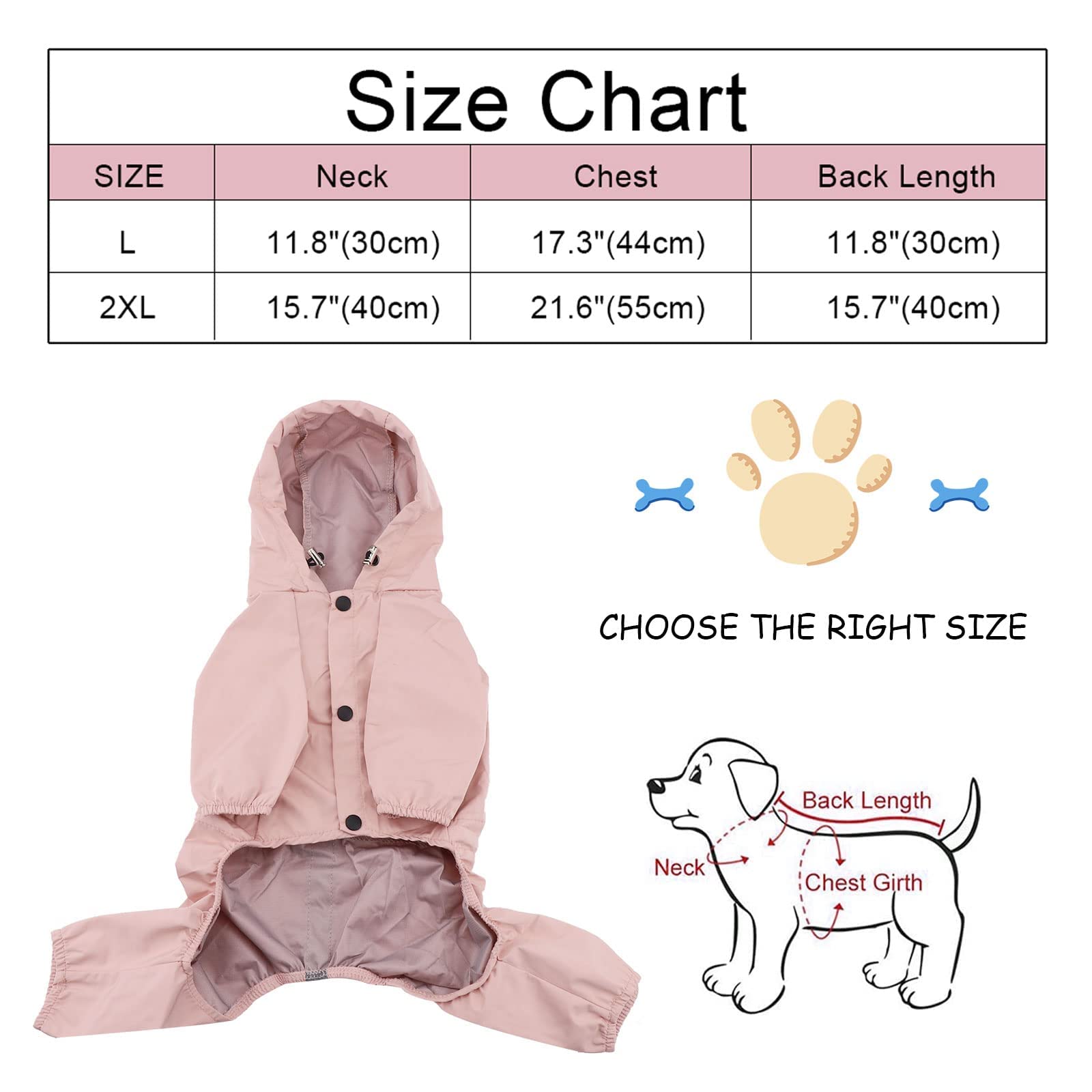 Imperméable pour Chien, Cordon de Serrage réglable Veste de Pluie pour Chien Tout Compris Combinaison Chiots à Capuche Poncho de Pluie avec Bande réfléchissante (Pink XXL)