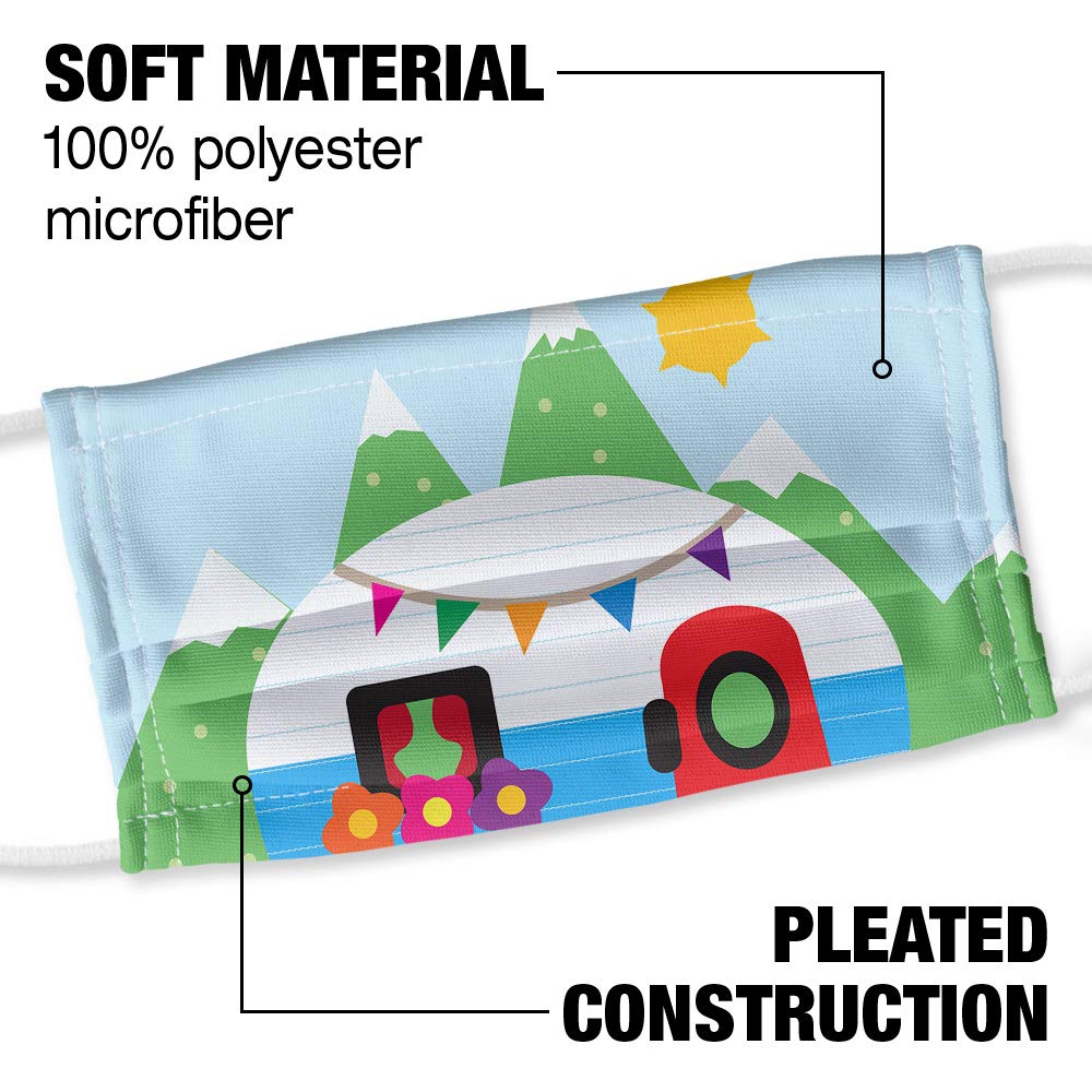 Vintage Retro Camper RV Camping Trailer 1-Ply Reusable Face Mask Covering with Adjustable Nose Wire, Unisex