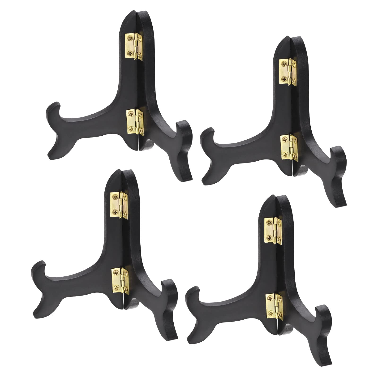sourcing map 4pcs 4" Easel Plate Holder, Wooden Folding Display Stand Black for Decorative Picture Frame
