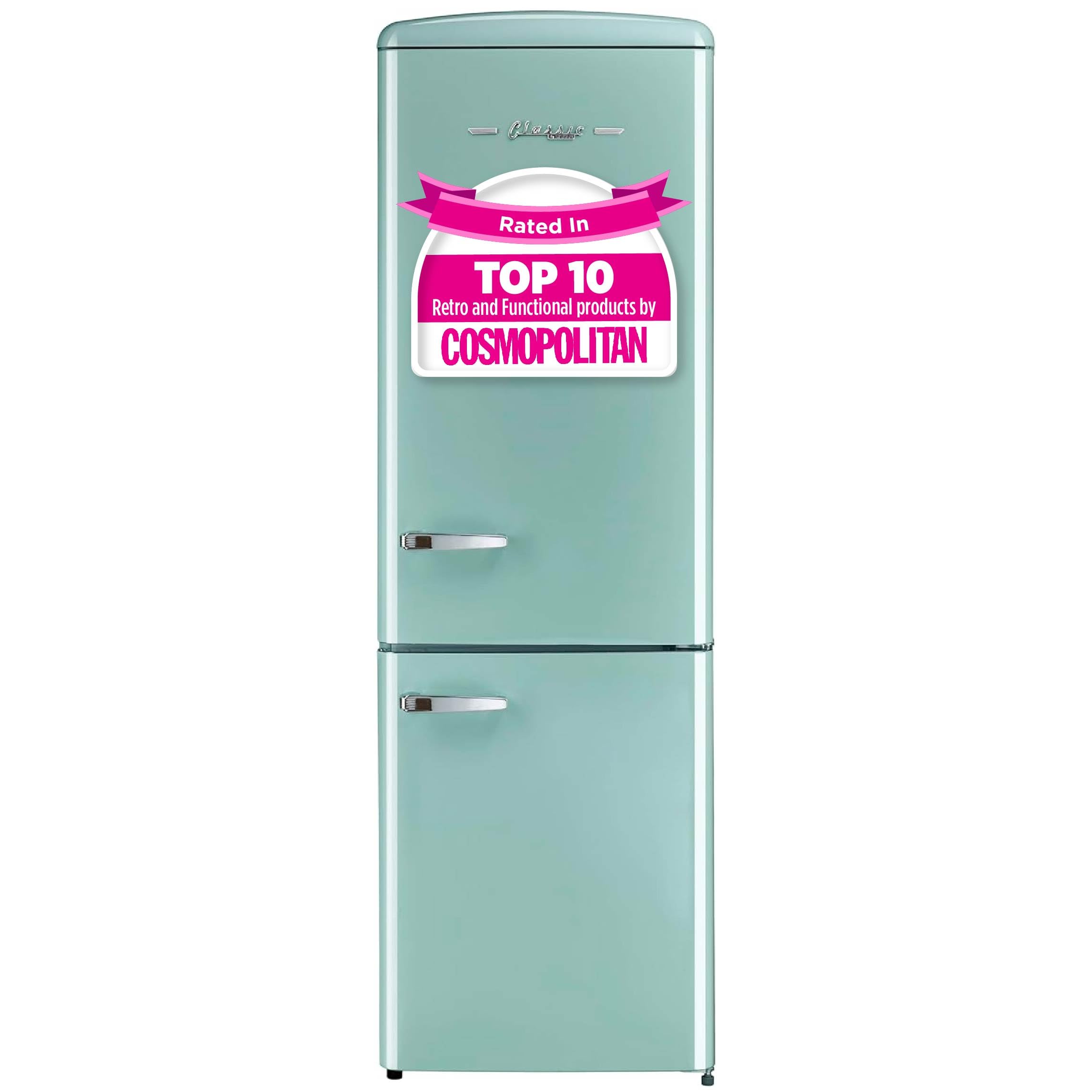 Unique Appliances Classic Retro Refrigerator, Electric Bottom-Mount Fridge with Intuitive Control Panel, 4 Glass Shelves, and 3 Freezer Drawers, Frost-Free, 12 cu./ft., Ocean Mist Turquoise | Fridge.com