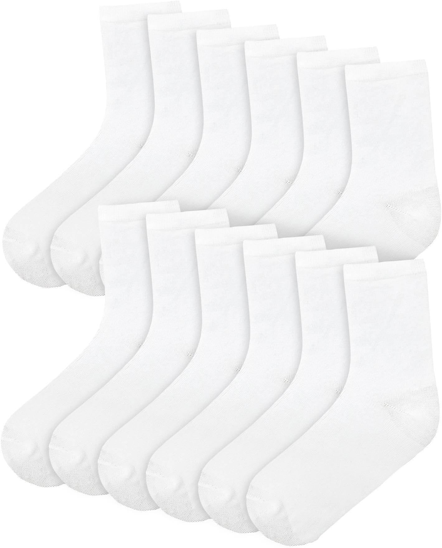 School Socks Pack Of 6 Boys Girls Children Back to School Cotton Rich Plain Crew - Socks 970 6 Pack White 6-9