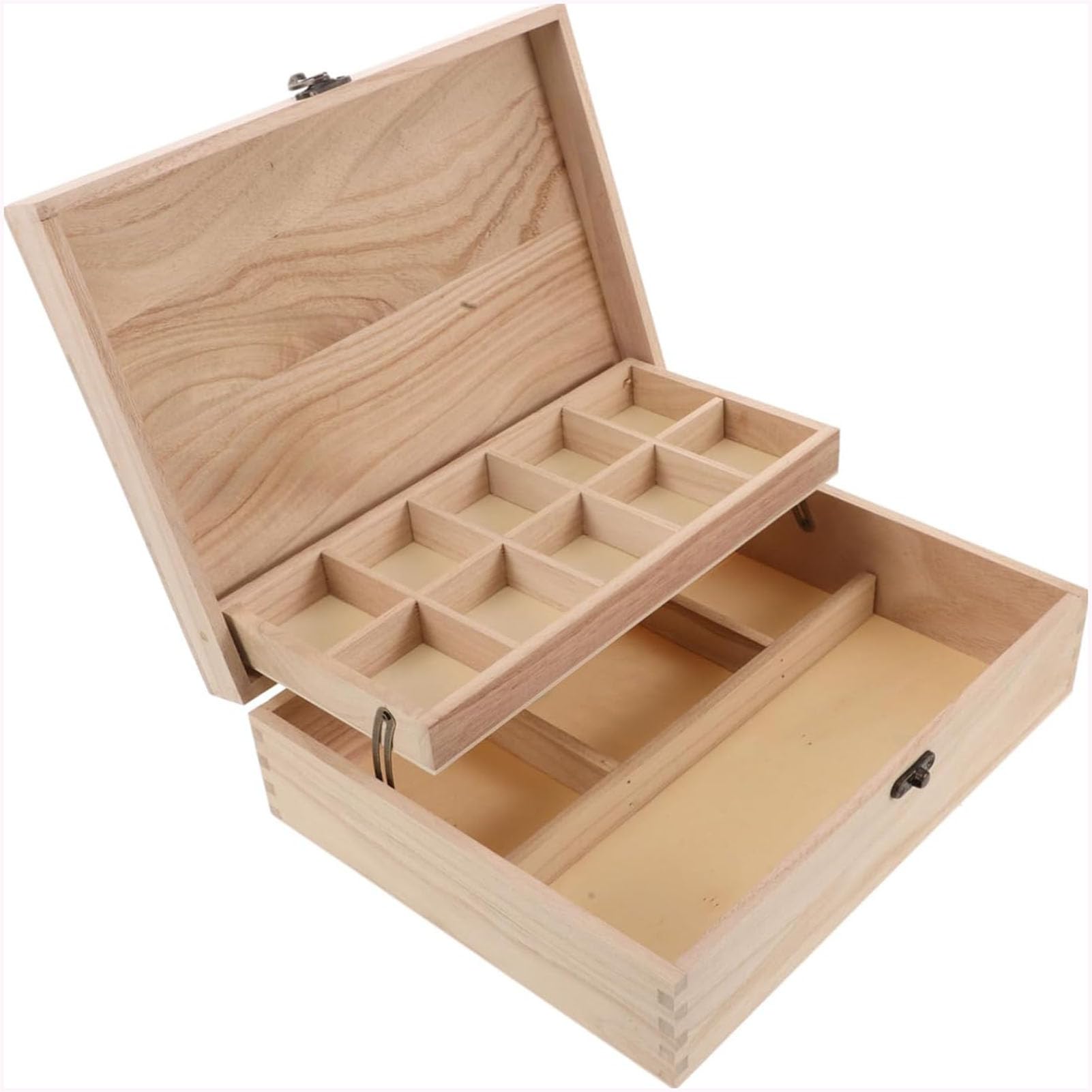 Rustikale Schmuckschatulle mit Fächern, doppellagiger Organizer mit Klappdeckel, multifunktionale Aufbewahrungsbox für Ohrringe und Halsketten