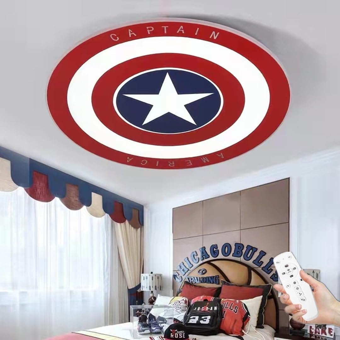 Plafoniera A LED Per Bambini Lampada Da Soffitto CreativaCapitano America Dimmerabile Con Telecomando Acrilico Ultra Sottile Rotonda Per Bambini Camera Da Letto Soggiorno Luce Illuminazione,50cm