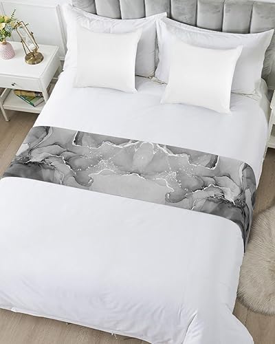 Miniatura 5 de Bufanda de camino de cama de hotel de 94 x 20 pulgadas para cama de tamaño matrimonial, mármol gris vintage con purpurina dorada y plateada,