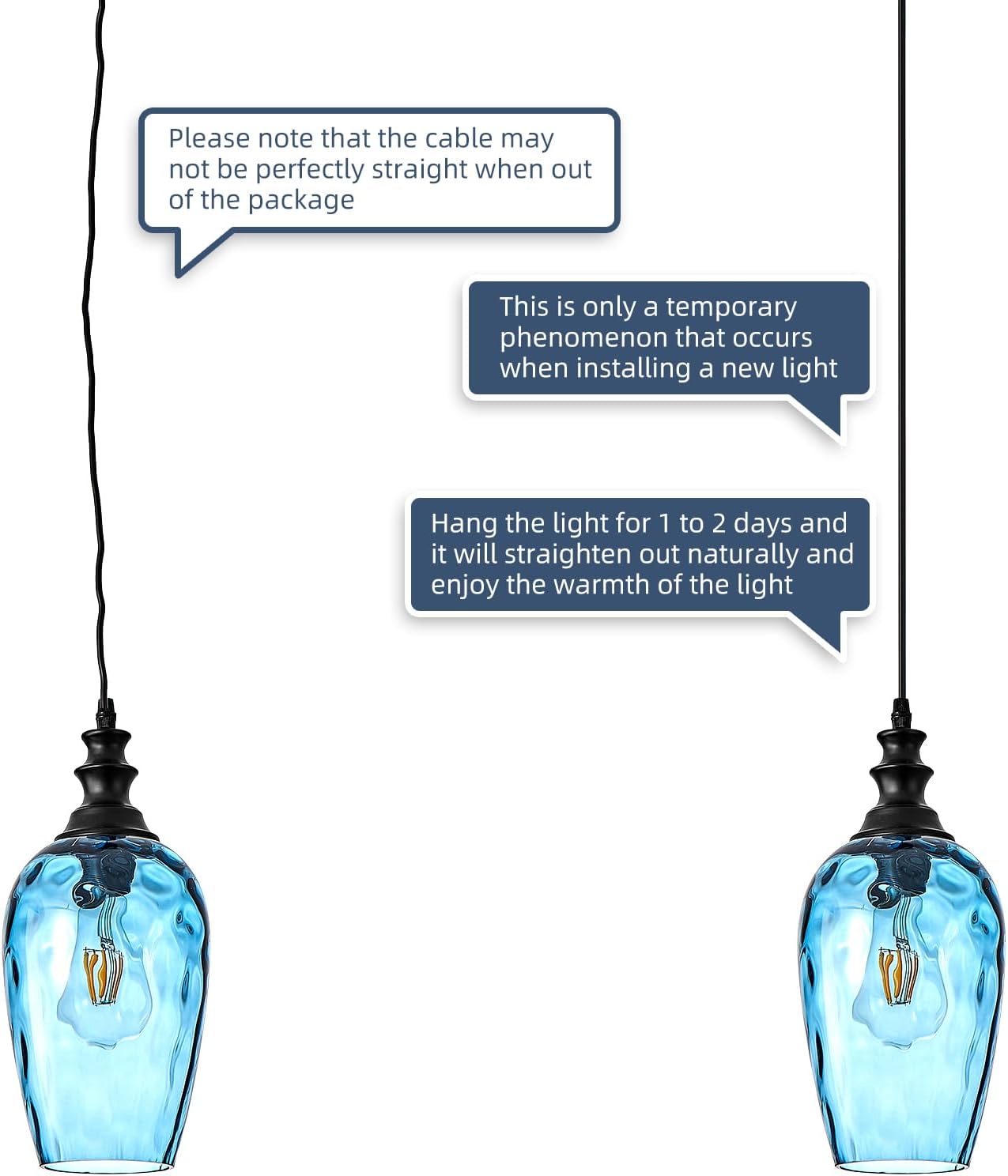 Pendant Lights Kitchen Island, Hanging Lighting Fixtures Dark Blue Water Ripple Glass Lamp Shade Black Pendant Light Fixtures for Kitchen Island Bedroom Living Dining Room Light Fixture