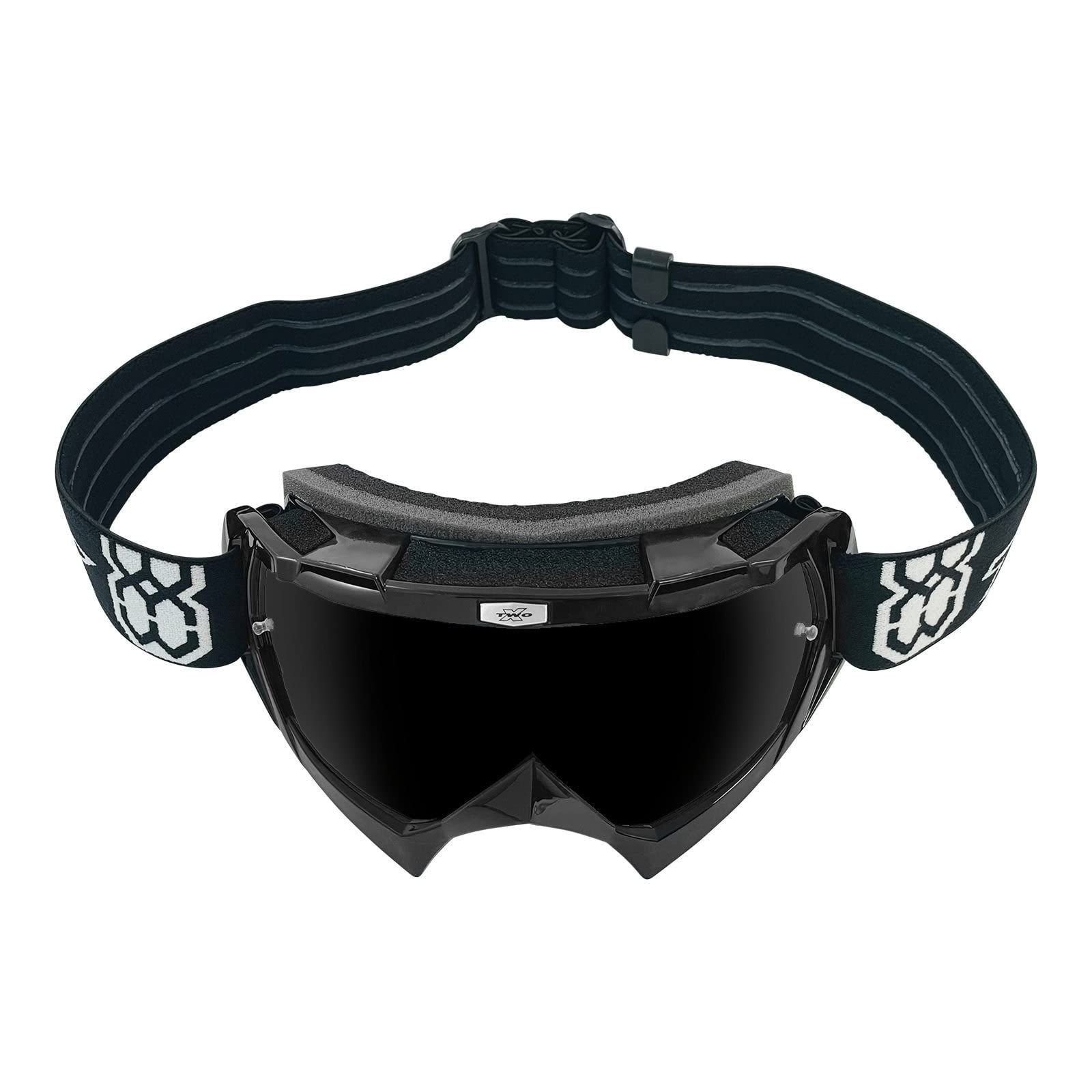 TWO-X Lunettes de motocross - Lunettes de motocross avec verre teinté noir/gris - Lunettes de moto anti-rayures - Enduro & Downhill - Modèle Race - Noir