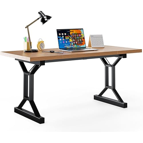 70.8" Office Desk, Wooden Modern Executive Desk, Large Farmhouse Wooden Desk, Simple Study Computer Table, Tables for Office & Home & Dining
