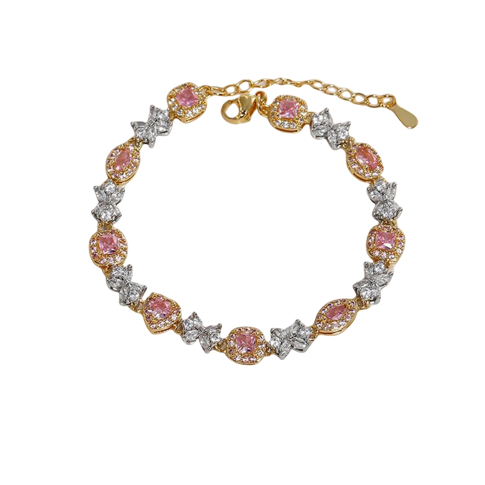 Bracciali da Donna Cubo di Zucchero Francese Giallo Giallo Rosa Zircone Bracciale A Prua da Donna Bracciale di Moda Ornamenti A Mano di Tennis-Rosa E Giallo