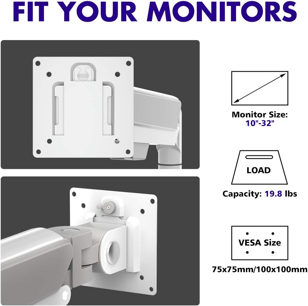 Gеt Sресіаl Prісе Glorider Aluminum Dual Monitor Mount Stand for 10-32 VESA Computer Screens, Holds up to 19.8lbs Each- Height Adjustable Gas Spring Monitor Arms Full Motion Swivel Bracket, White Monitor mounts