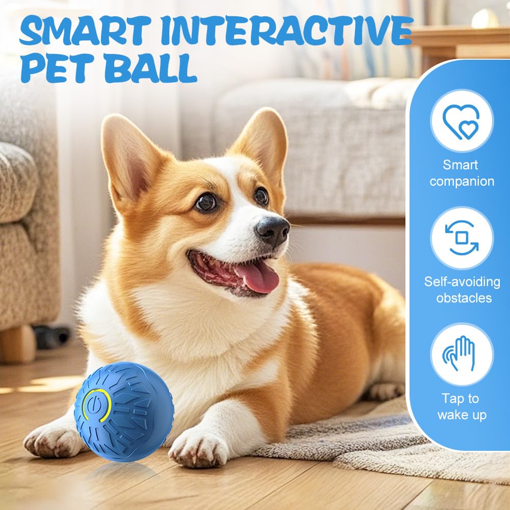 Interaktives Katzen-Hundespielzeug, 2026, intelligenter automatischer beweglicher Ball, Spielzeug für Indoor-Hunde, Katzen, selbstrollender interaktiver Katzen-Hundespielzeugball für kleine