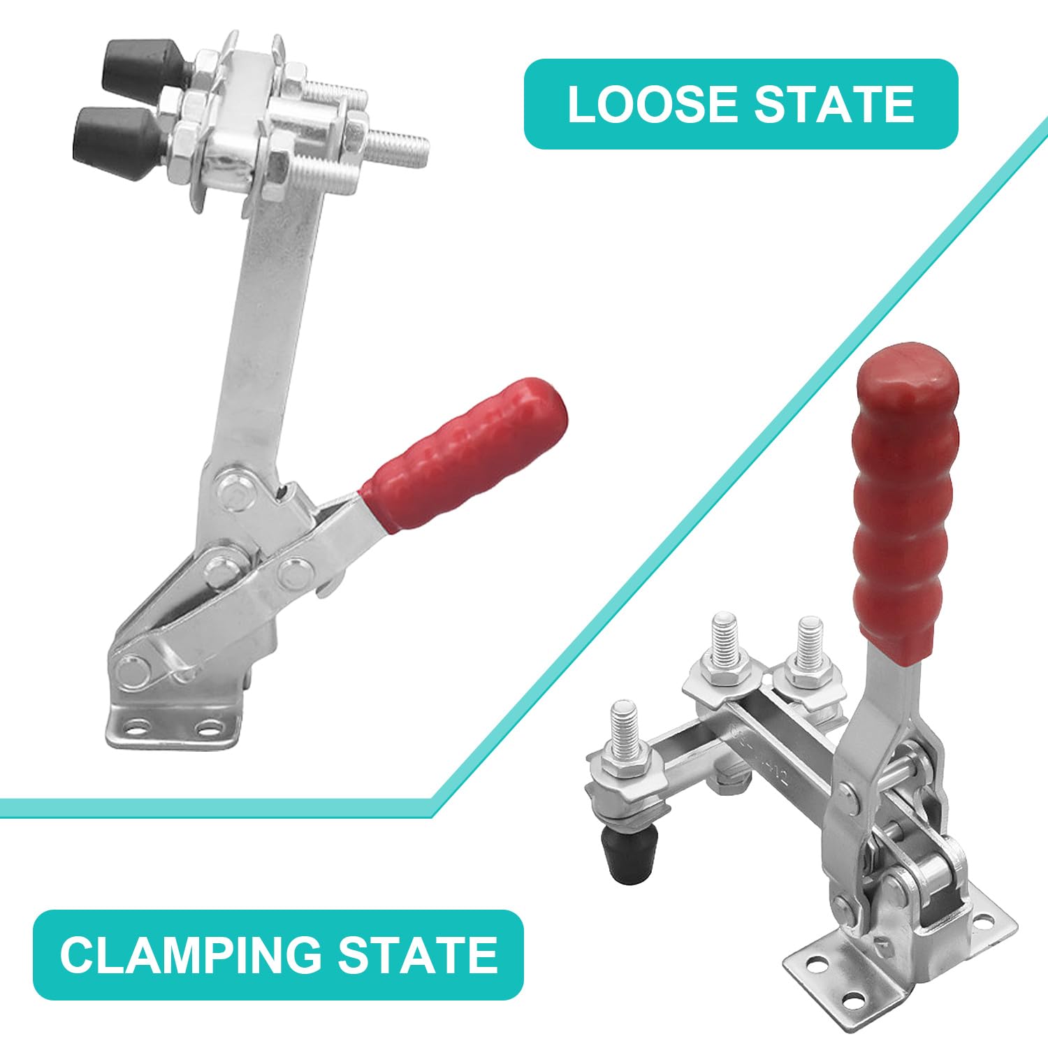 2 Pièces de Serrage Rapide Vertical Double Face, Force de Serrage 227 kg, Force de Serrage Stable, Fixation Précise par Pression pour Le Bois, Le Métal et La Construction de Meubles (Argent)