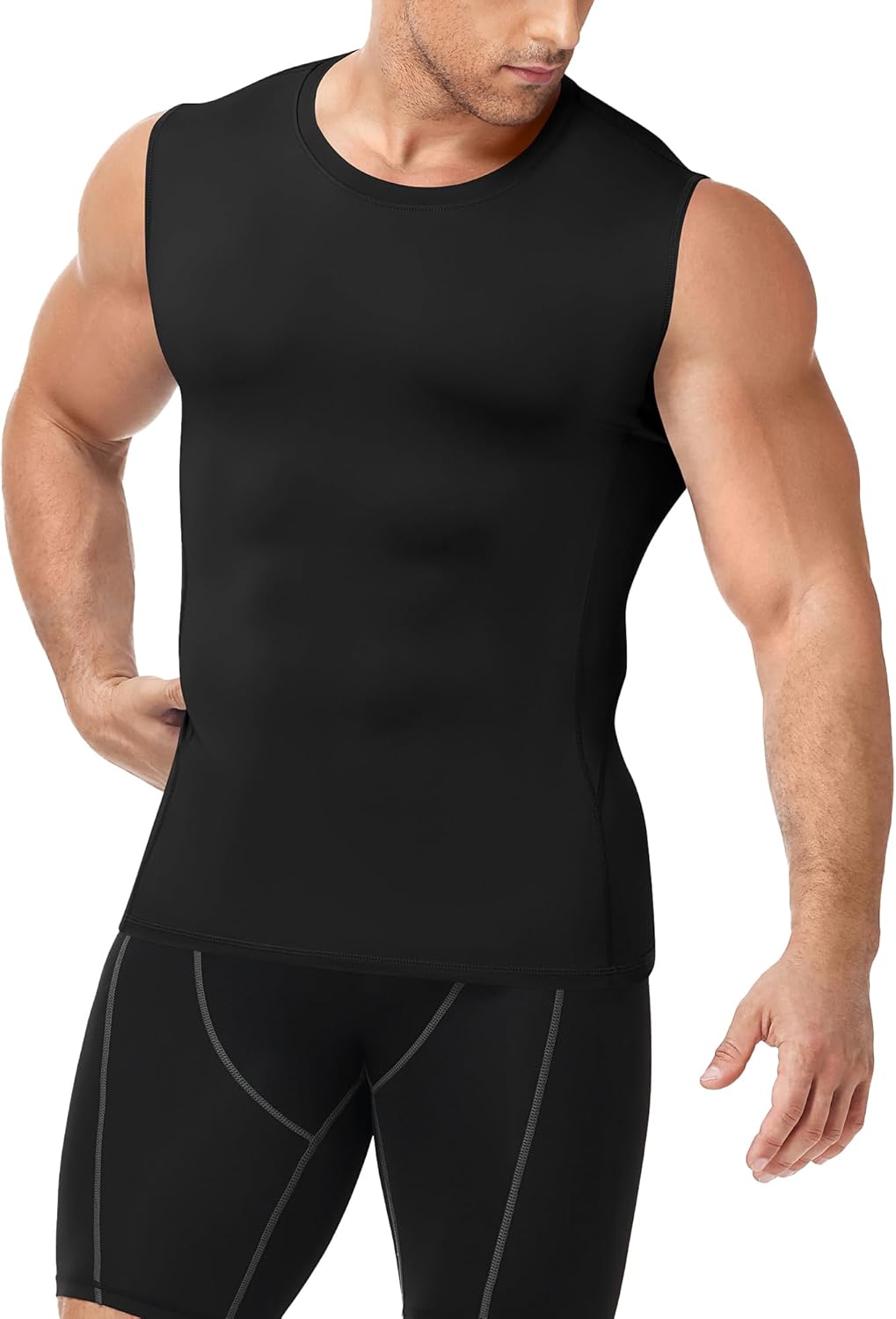 Men's Compression Shirt Sleeveless Athletic Workout Tank Tops Quick Dry Muscle Undershirts for Gym Running