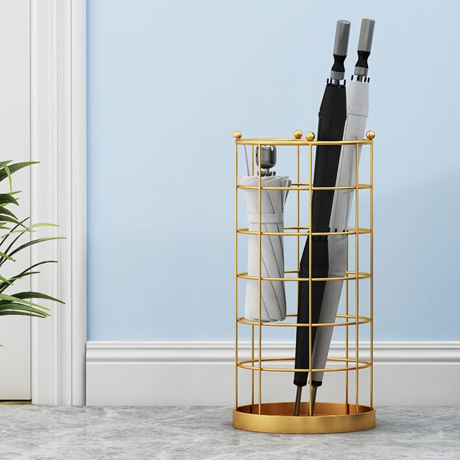 Nordic Wrought Iron Rack - Stylish Metal Holder for Short & Long Umbrellas Creative Floor-Standingfor Home & Commercial Use (Gold Finish)