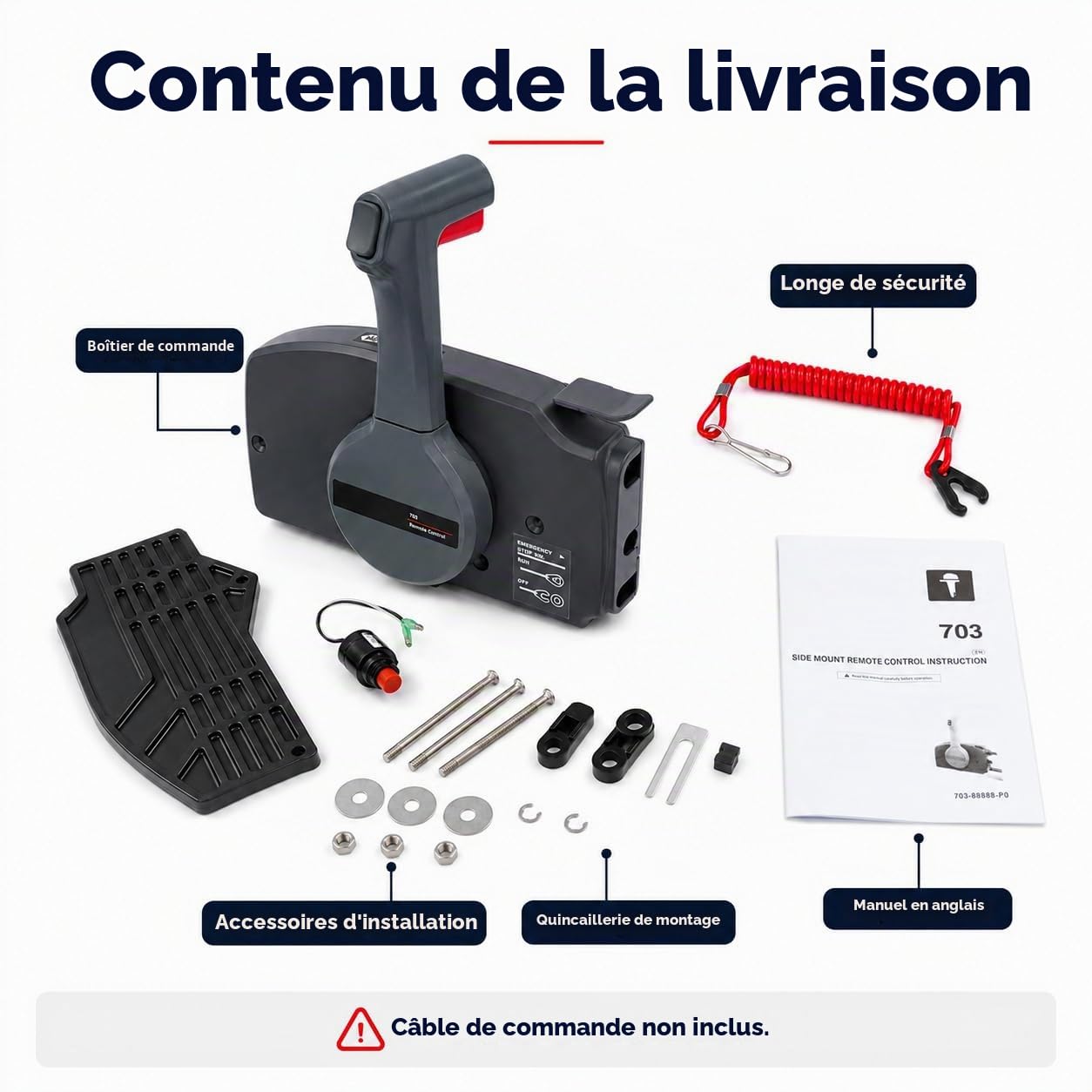 Boîte de commande à distance pour moteur hors-bord, boîte de commande pour bateau avec levier d'accélérateur et commande de régulateur, boîte de commande latérale pour moteur hors-bord, levier de