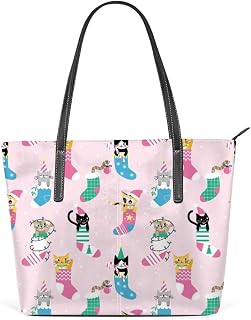 Bolsa de ombro com alça superior, bolsa de ombro de couro de poliuretano, fofo desenho de gatos em meias, bolsa mensageiro para mulheres e meninas