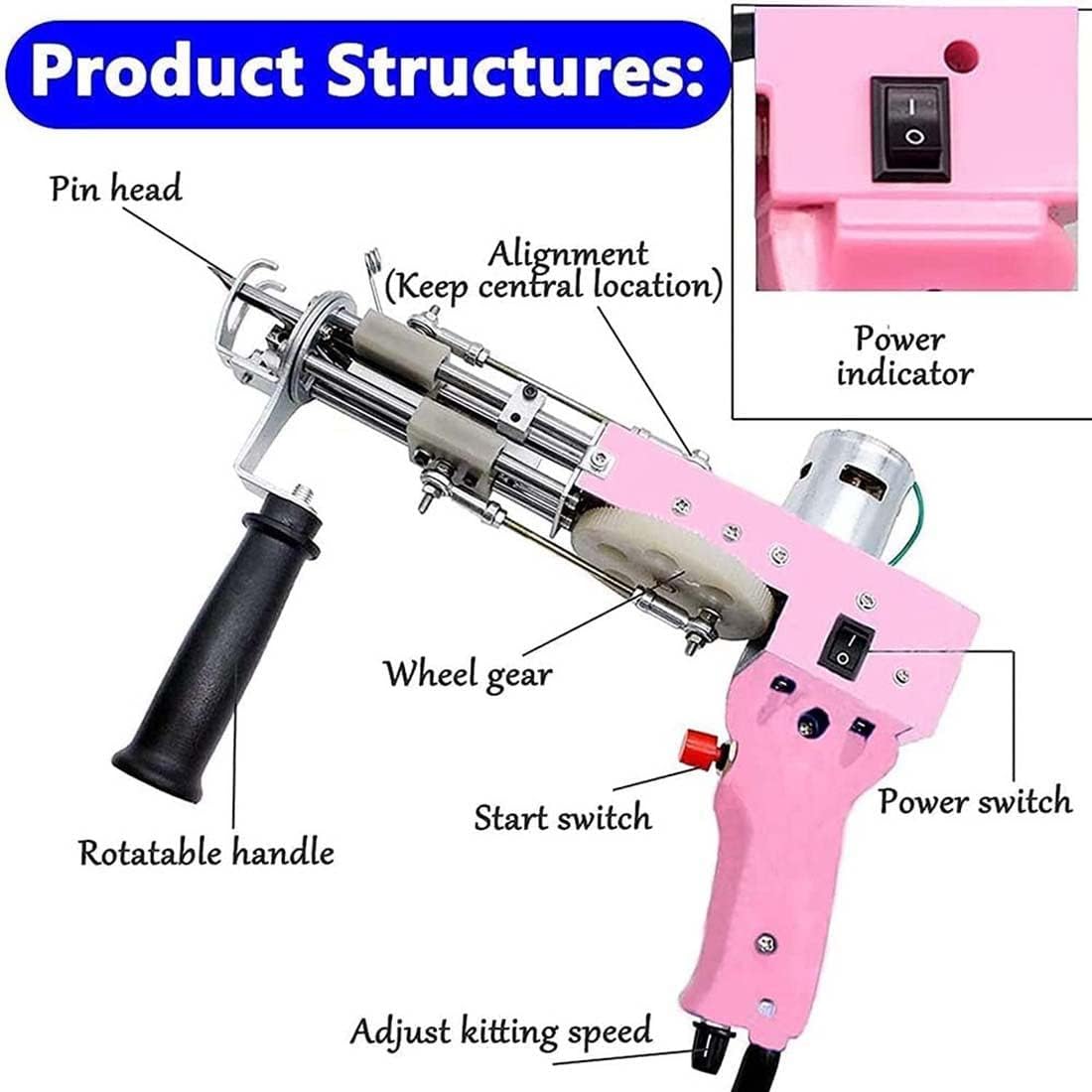 GeRRiT Hand Tufting Gun,Electric Carpet Weaving Gun,5-45 Stiches/Sec High Speed Carpet Weaving,Embroidery Machine,for Handmade DIY Beginners, Pink