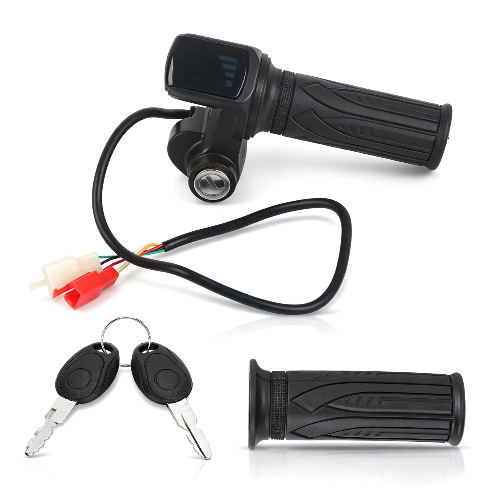 60V EBike Gasgriff, Universal Gummi Elektrofahrrad Gasgriff Roller Lenker LCD Display Drehgriff Speed ​​Controll Droseltle Griff mit 2 Schlüssel für 