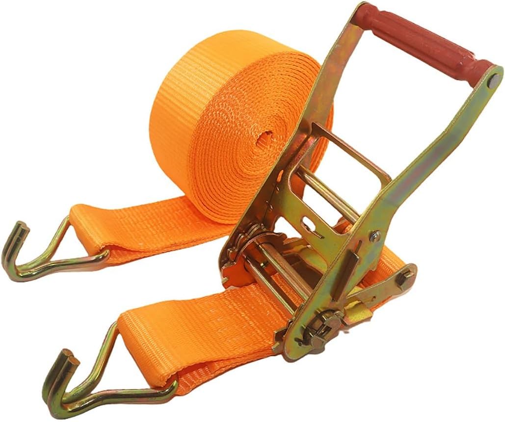 3.3-65.6' Length 2.4" Width Orange Cargo Straps Ratcheting for Kayaks Motorcycles with Double J Hooks, Load up to 15432 Lbs(2.0m/6.6Ft)
