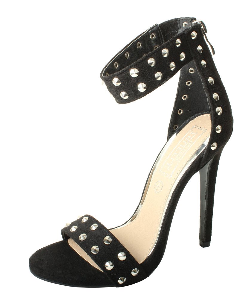 High End Womens Studded Strappy Sandals High Heel Designer Feather Diamante Pearl Shoes Court Stiletto Black Silver Gold Pink