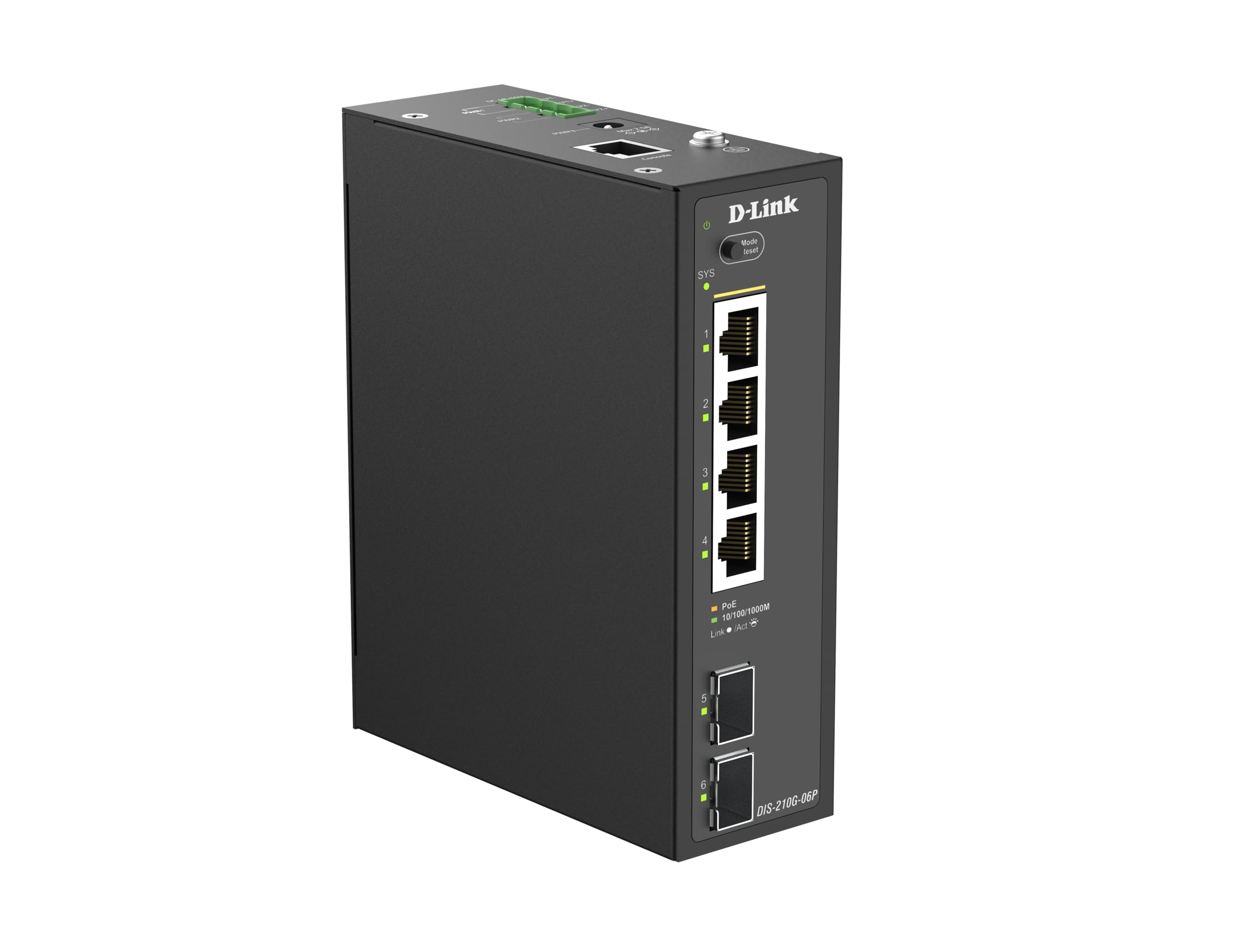 D-Link DIS-210G-06P Switch Industriel Gigabit Smart Managed PoE+, 4 Ports 1G PoE+, 2 SFP, 120W, Montage Rail DIN, IP40, ERPS, Double Alimentation DC, -40 à 75°C