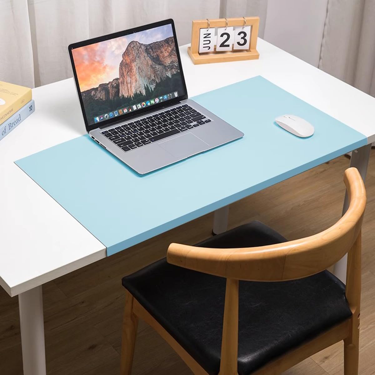 Large Leather Desk Pad with Edge Protection, Non-Slip Waterproof Desk Mat for Writing Work Game, Smooth Extended Laptop Mouse Keyboard Pads (Light Blue,80x40cm)