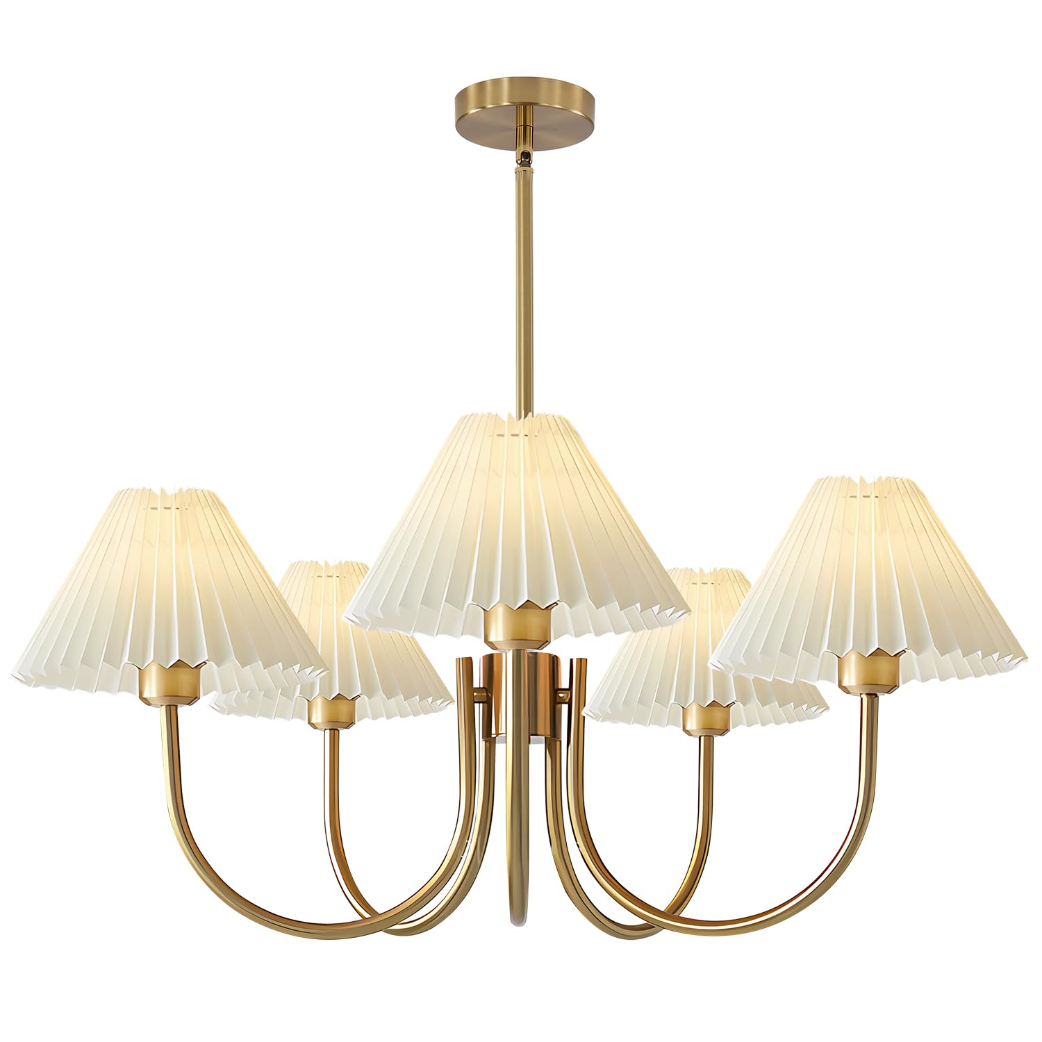 KCO Oświetlenie plisowana lampa wisząca duży mosiężny złoty żyrandol 5 świateł żyrandol sputnik nowoczesne oświetlenie wyspy kuchennej klasyczne białe żyrandole do jadalni salonu
