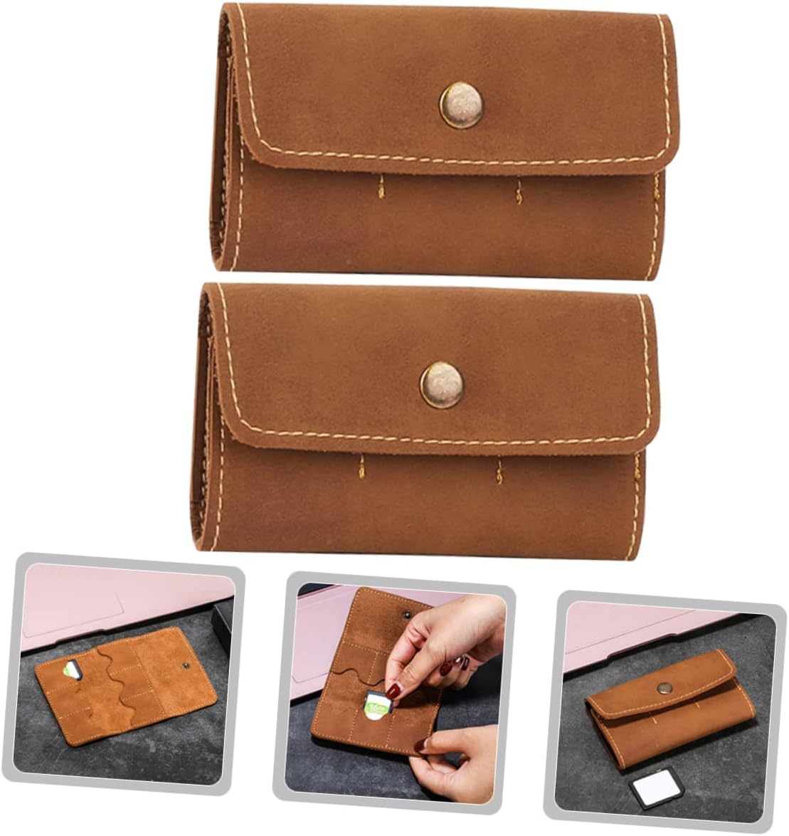 2pcs PU Card Holder Case Retro Design with Slots for Computer Memory Card Storage Durable and Lightweight