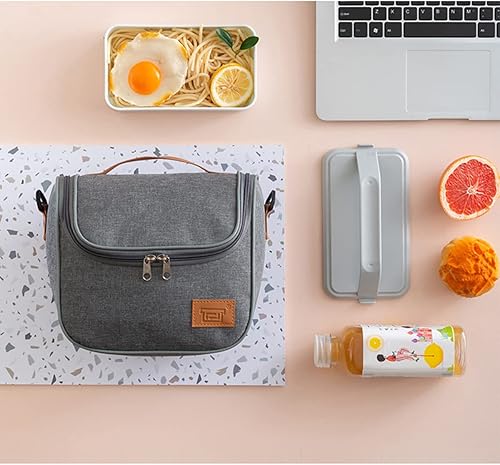 Miniatura 7 de XINSHUN Bolsa de almuerzo para adultos, reutilizable, aislada, bolsa térmica neutra ideal para el trabajo, picnic, cilindro (gris)