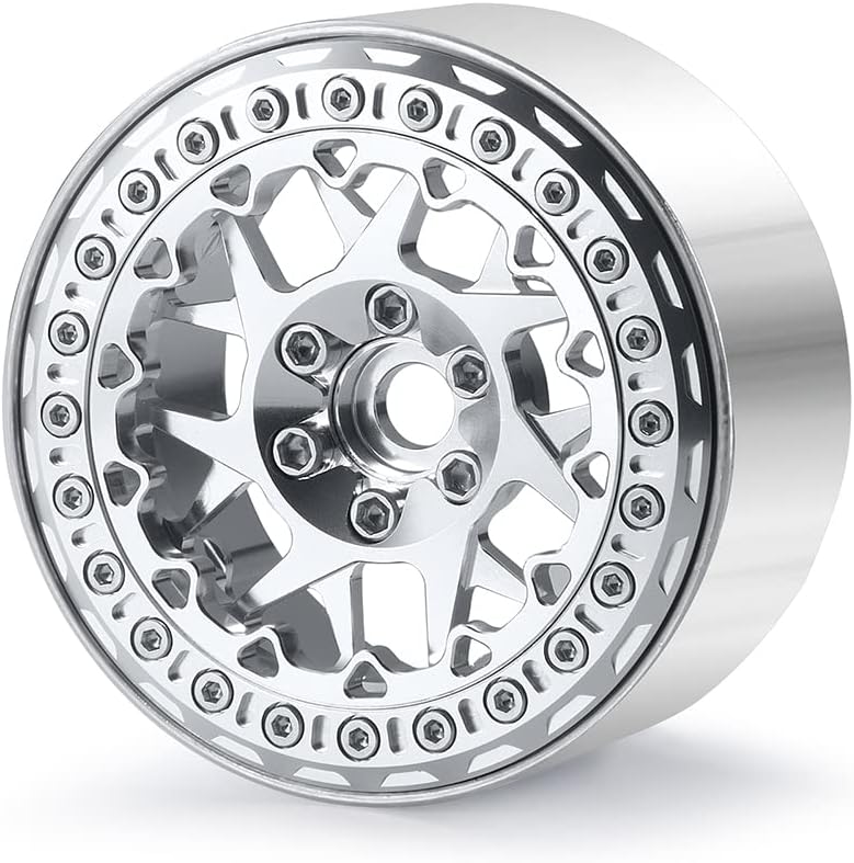 RCLIONS 2.2" Beadlock Wheels 35mm RC Car Aluminum Rims for AXIAL Wraith RR10 TRX4 1/10th RC Crawler Truck Car (Silver)