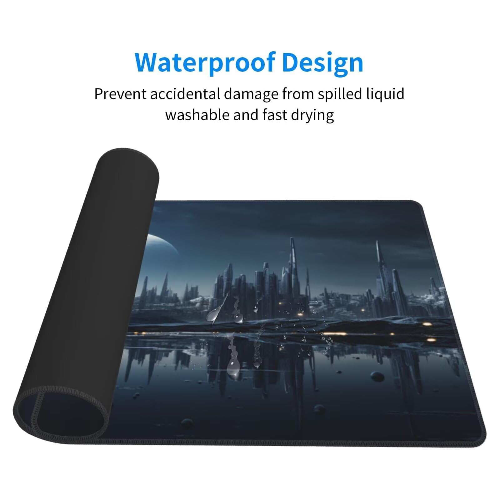 Alfombrilla de Ratón Gaming Grande XXL 1200x600x4mm con Bordes Cosidos Tela Micro Tejido, Base de Goma Antideslizante y Mouse Pad, para Teclado Jugadores Escritorio PC, Oficina Ciudad de la Luna Y6133