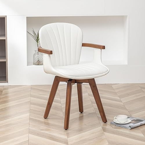 Miniatura 19 de LUNLING Juego de 4 sillas de comedor giratorias, sillas de cocina modernas de cuero sintético verde de mediados de siglo con brazos, patas de bambú,