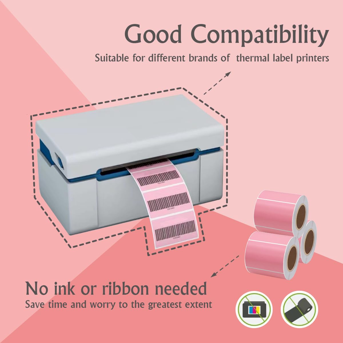 8.000 etichette rosa per rotolo, etichette termiche dirette 2,25 x 1,25 etichette rosa (2-1/4" x 1-1/4") - senza BPA (8 rotoli / 8000 etichette)