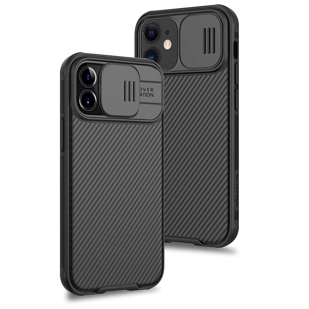 XTCASE Cover per iPhone 12/12 Pro Custodia, Protezione Copri Fotocamera Scorrevole Ultra Sottile Rigida Hard Antiurto Antigraffio Antiscivolo Shockproof Protettiva Case, Nero
