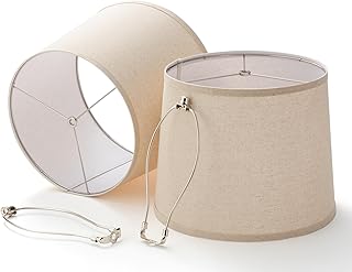 Linen Lamp Shades Set of 2, 12 x 14 x 11 inch (Large Size), Drum Lampshades with 10 inch Harp, Brown Farmhouse Lamp Shade for Table Lamp and Floor Lamp, Rustic Burlap Lamp Cover, Assembly Required