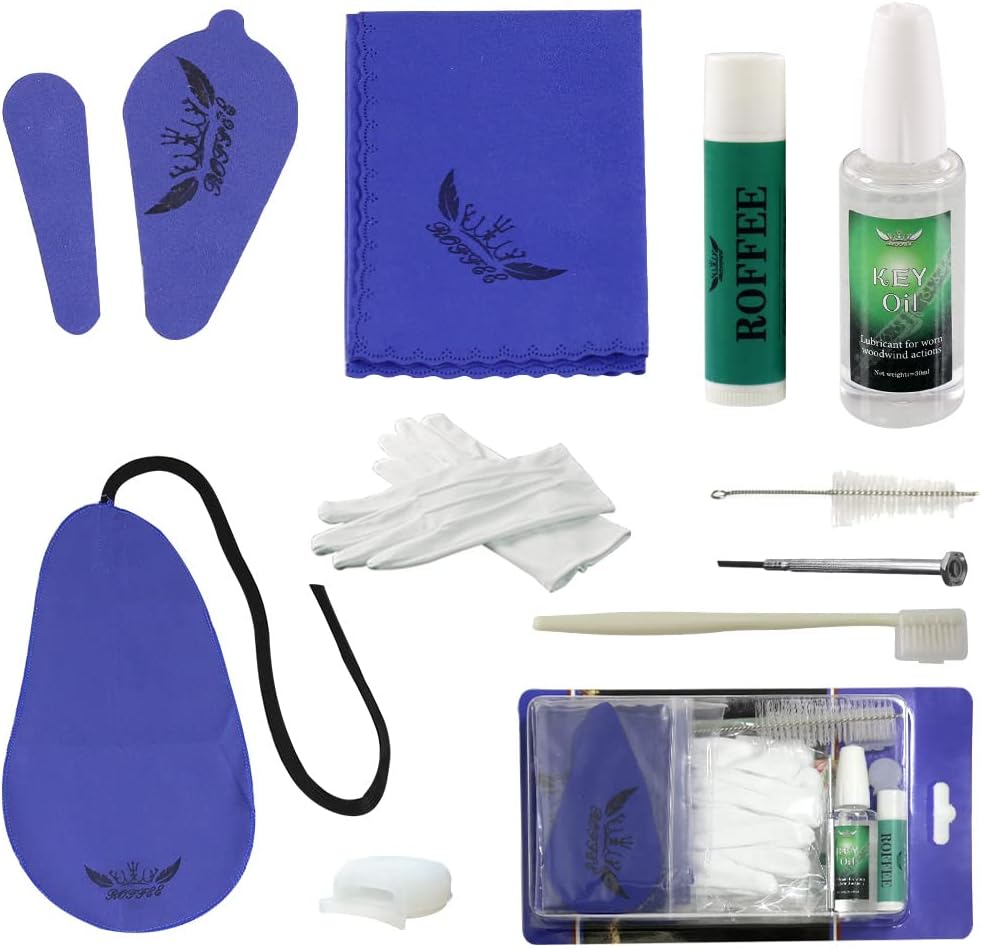 ROFFEEClarinet Cleaning Kit,Clarinet Care & Maintenance Kit,Key Oil,Cork Grease,Swab,Cleaning Cloth,Thumb Rest,Mouthpiece Brush