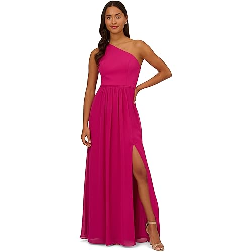 Adrianna Papell Women's One Shoulder Chiffon Gown