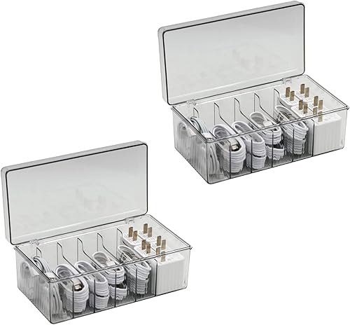Miniatura 7 de ZHSMYUP Caja organizadora de cables de datos de plástico con 6 compartimentos, contenedores de gestión de cables, caja de almacenamiento compacta