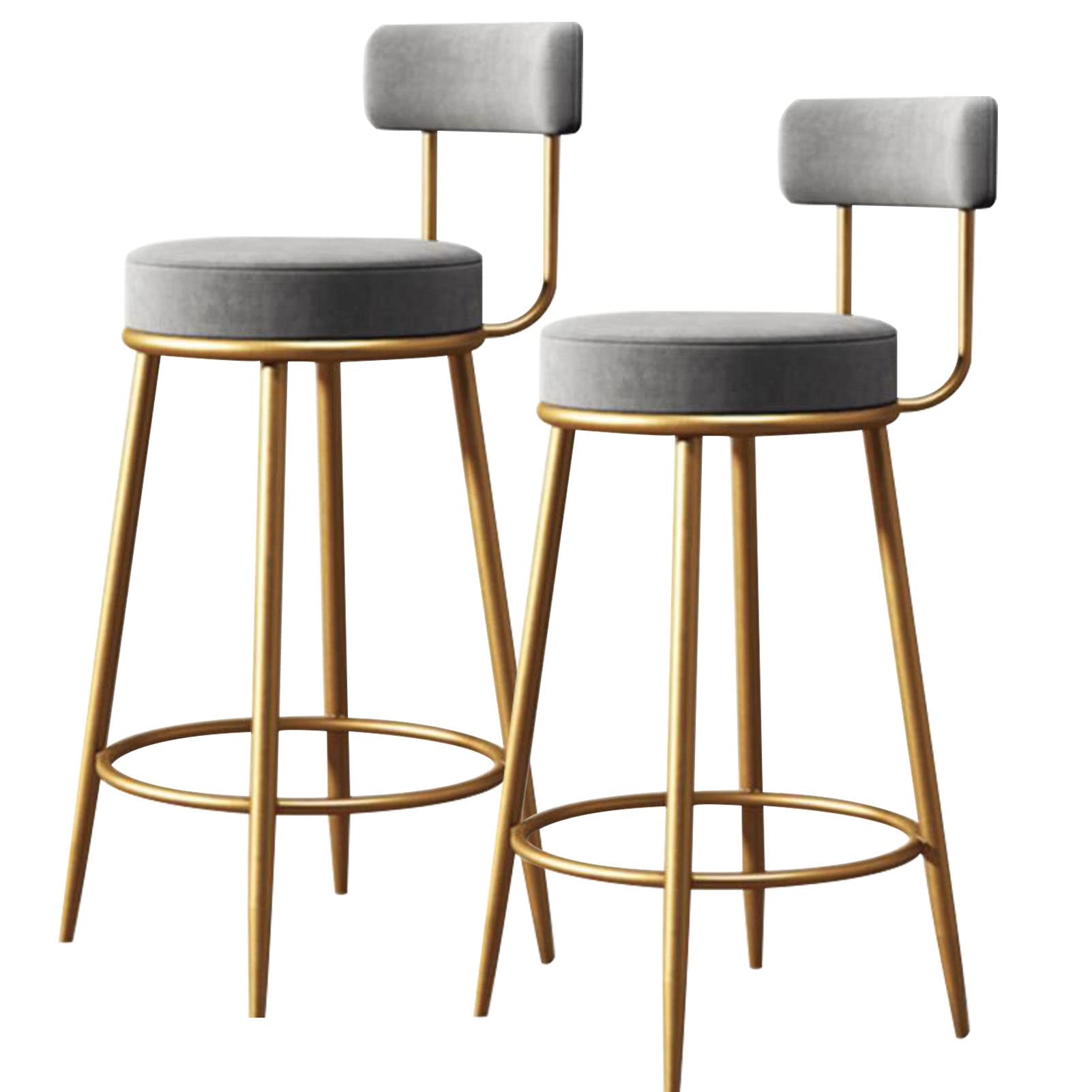 Tabourets de bar lot de 2 en velours gris pour hauteur comptoir cuisine
