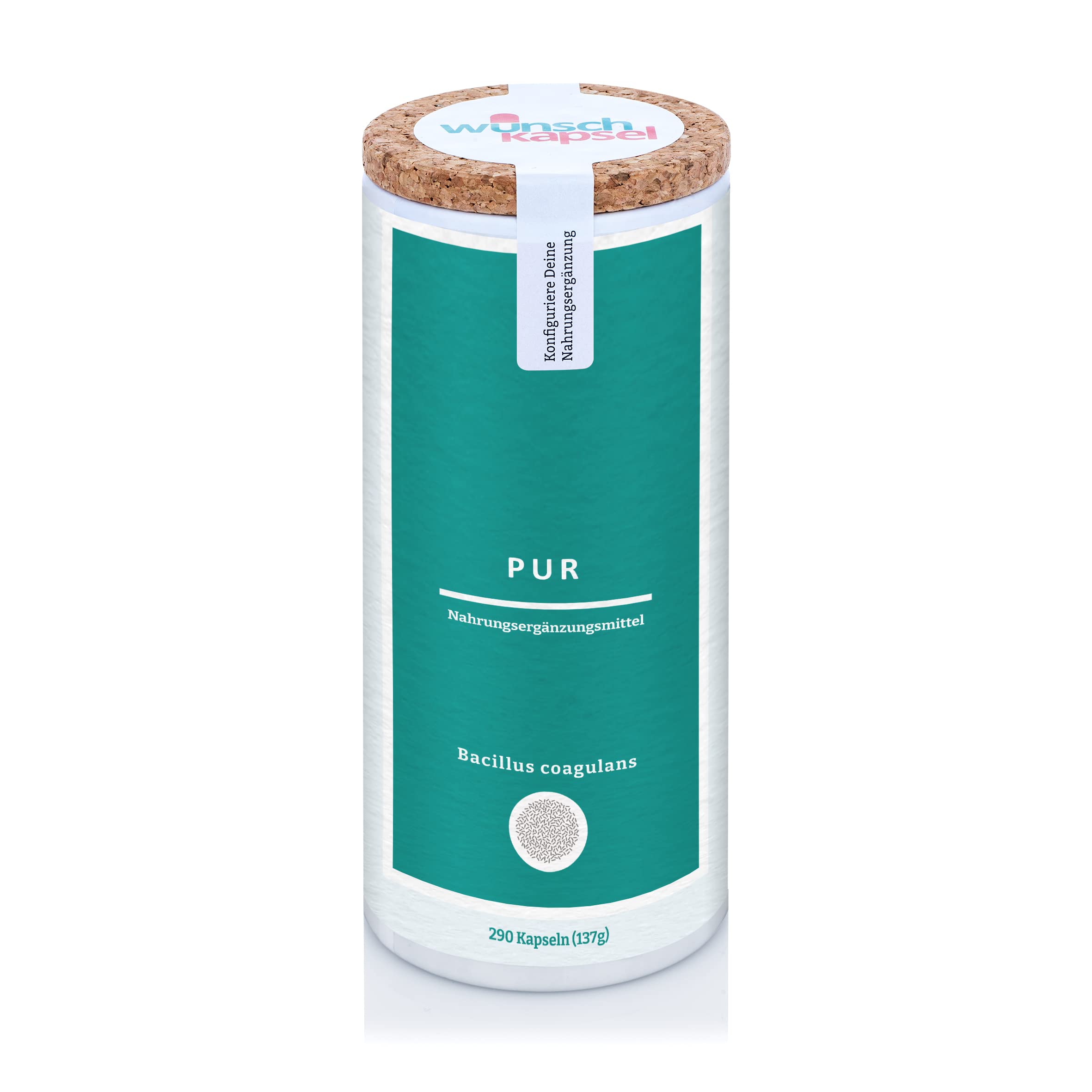 Bacillus coagulans Pur, 5 Milliarden (5 x 10^9) KbE pro Tag, 290 vegane Premium-Kapseln, handgefertigt aus der Wunschkapsel-Manufaktur