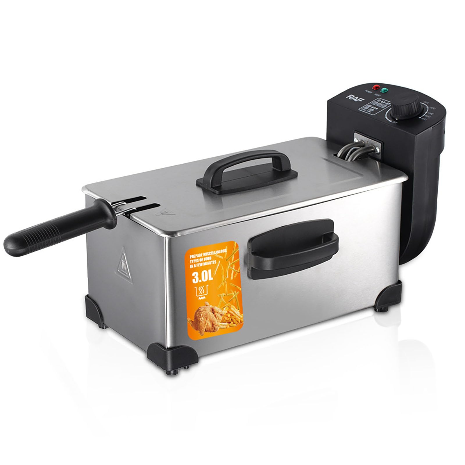 Friggitrice Elettrica da Banco da 3 Litri, Friggitrice Elettrica Professionale da 2000 W con Cestello e Coperchio e 4 Piastre, in Acciaio Inossidabile, per Friggere Diversi Alimenti