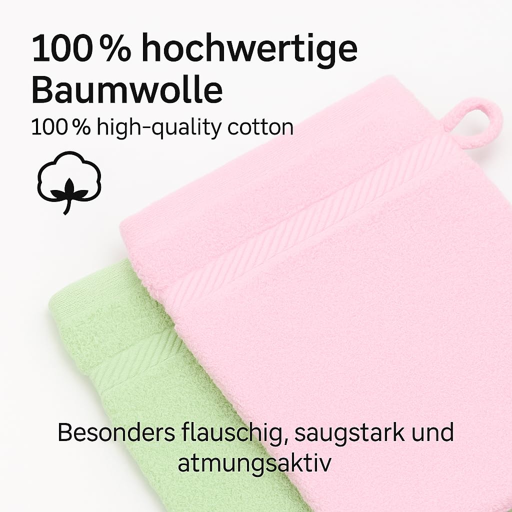 Betz Paquete de 10 Piezas de Manoplas de baño Palermo 100% algodón Juego de Guantes para lavarse tamaño 16x21 cm de Color Rosa y Verde