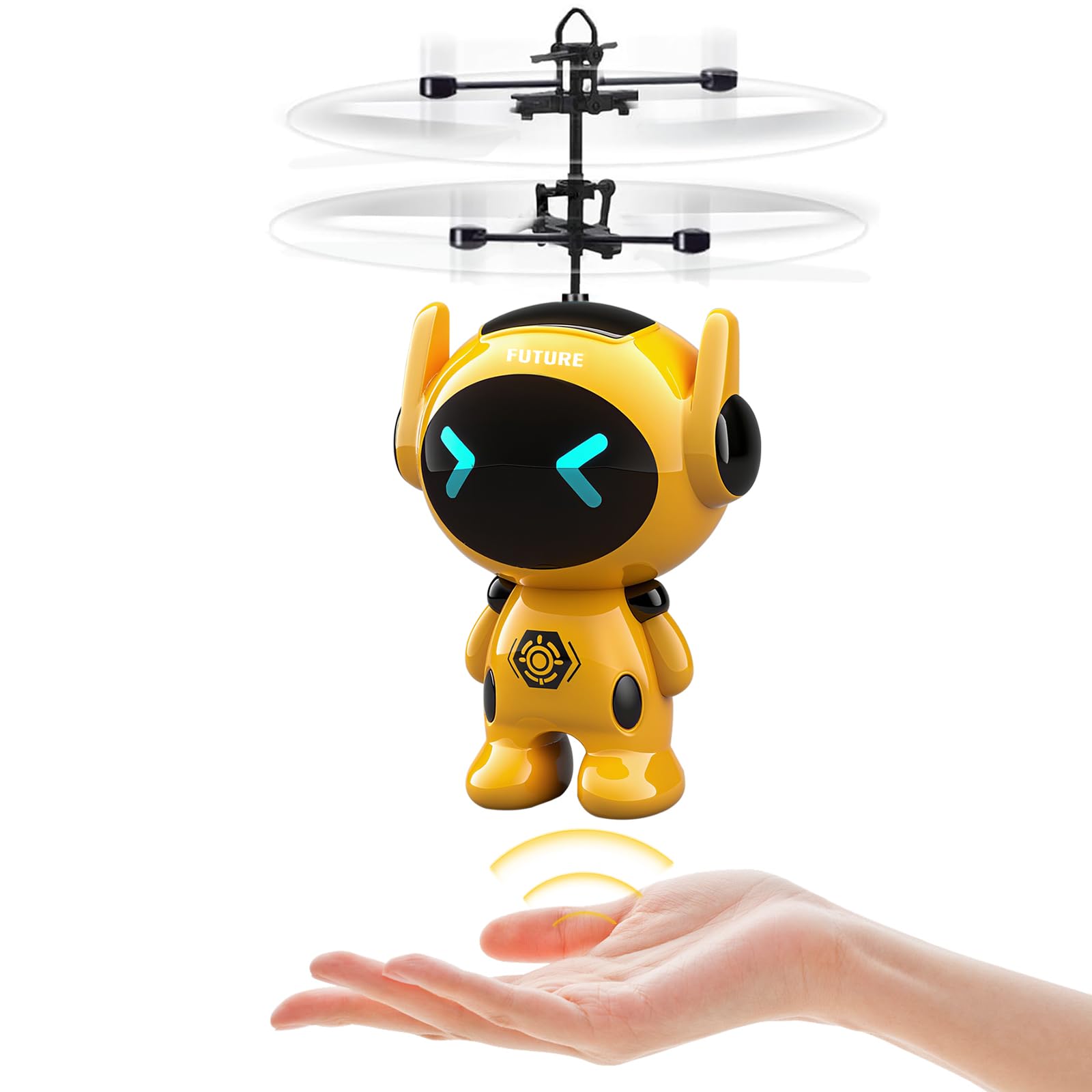 Flying Robot Toys Drone for Kids, Flying Ball Helicopter Toy Hand Controlled with LED Light for Beginner, Mini Drone Helicopter Gifts for 6-12+ Years Old Boys Girls Indoor Outdoor Games (Yellow) — image 1