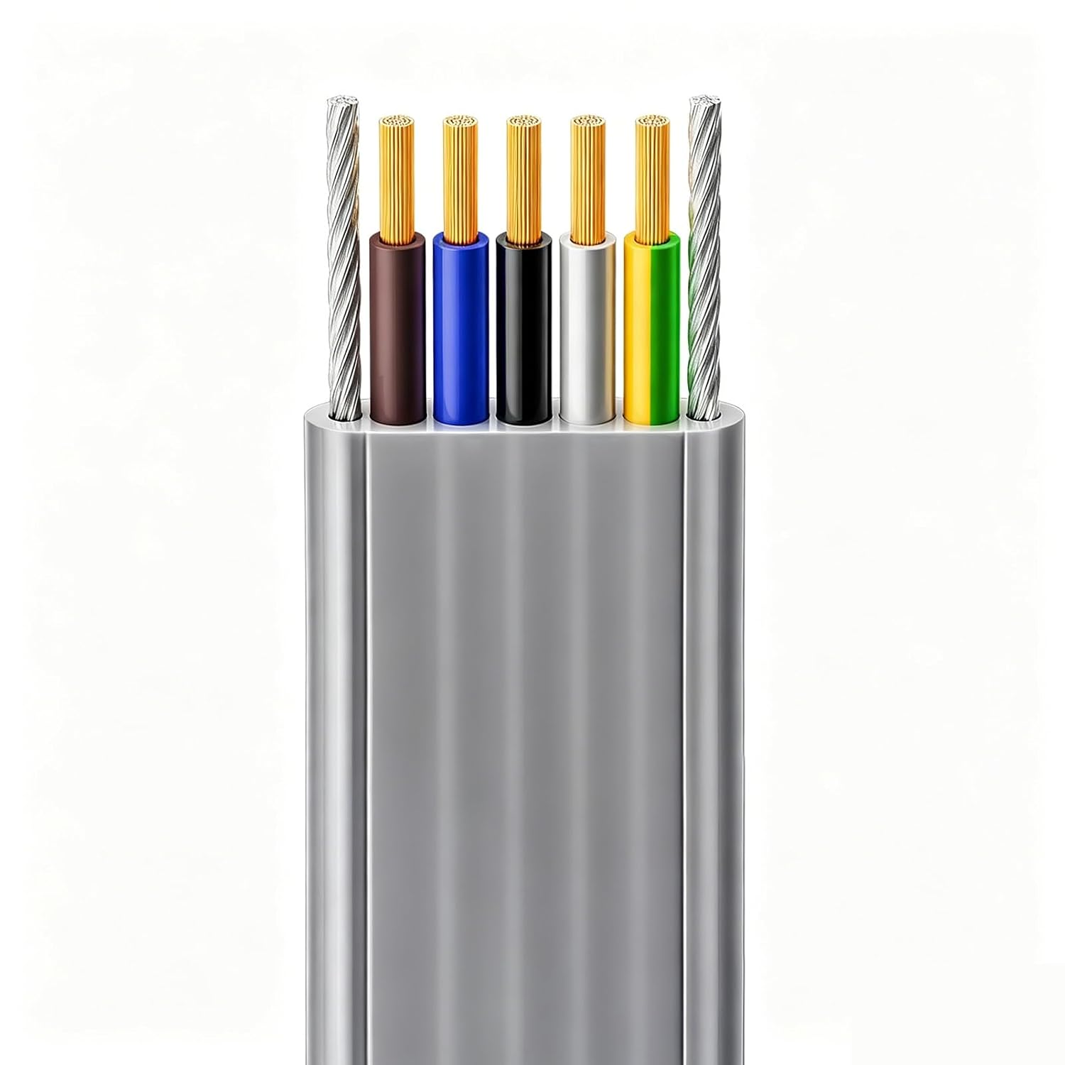 Flat Flexible Cable with Steel Wire 2/3/4/5 Core 16/14/12 AWG, Oil Resistant High Flex Power Cable 300/500V for Sliding Gate Elevator Air Conditioner Automation Equipment(14AWG(2.5mm²),100FT_5C)